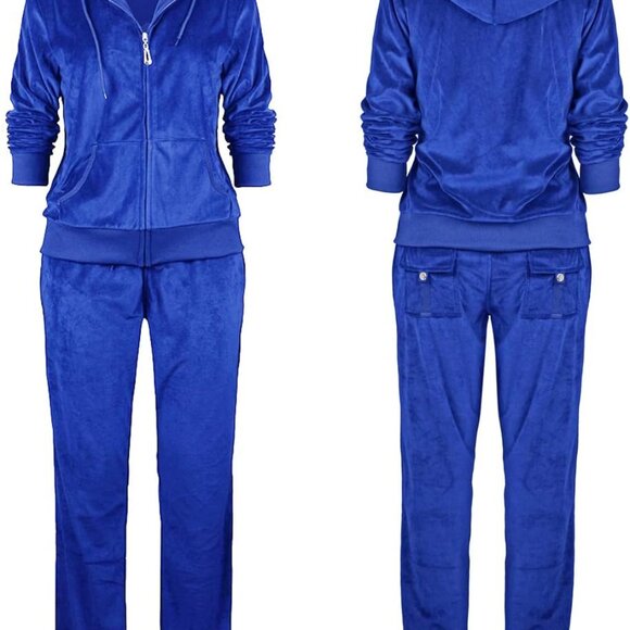 Comfortable 2-Piece Royal Blue Tracksuit for Women - Hoodie and Sweatpants - Picture 4 of 5